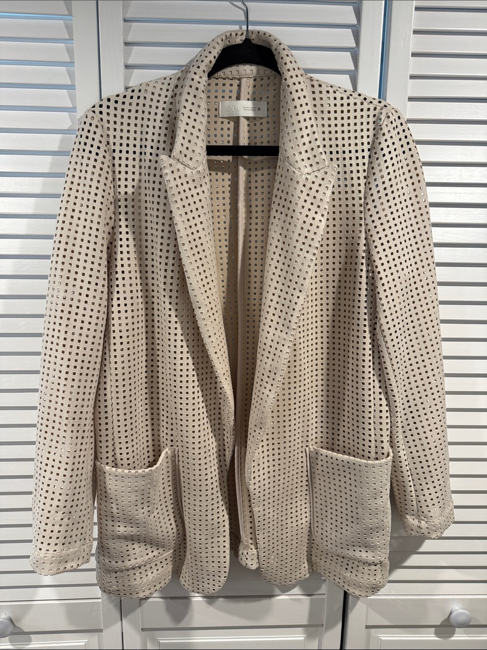 Zara Beige Perforated Blazer Jacket